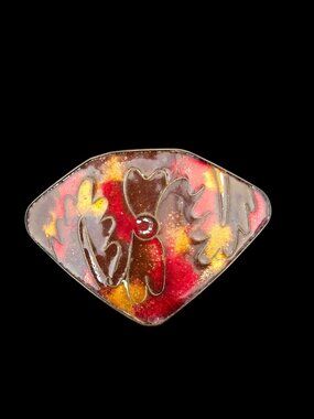 Vintage Abana Cloisonne Tie Clip Japan Floral Design Red Yellow